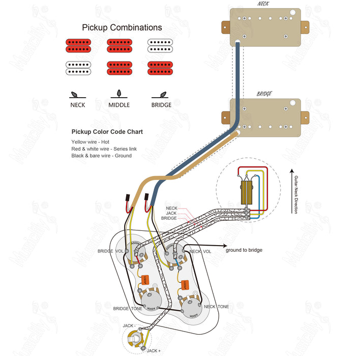 Padrão LP-HH 50s Com Diagrama de Fiação de Captadores Wilkinson M