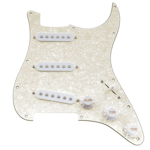 musiclily basic pre wired loaded standard st sss pickguard with ceramic magnet single coil pickups set for strat style electric guitar m276p, aged white pearl
