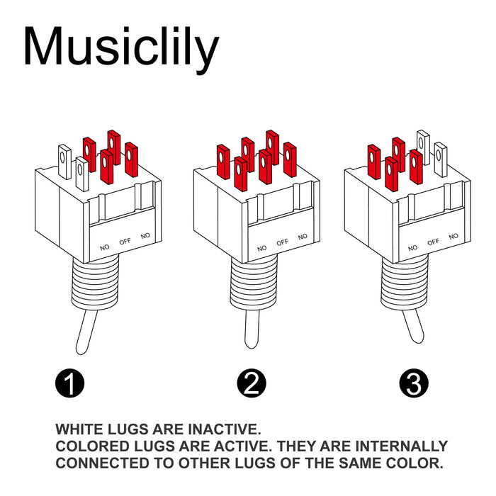 Musiclily Basic 3 Way SPDT Guitar 6 Pin ON/OFF/ON Toggle Switch M518 Instructions