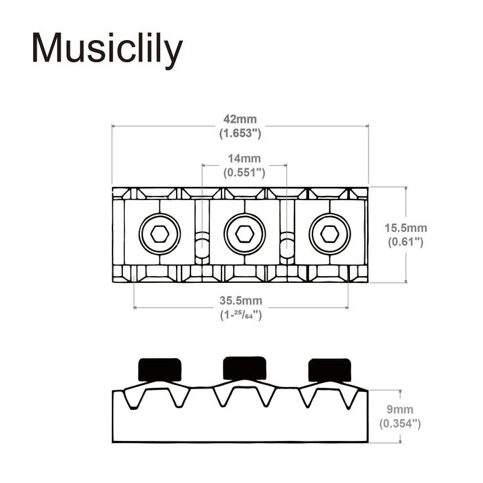 Dimensions of musiclily basic 42mm guitar locking nut for floyd rose tremolo system m163p