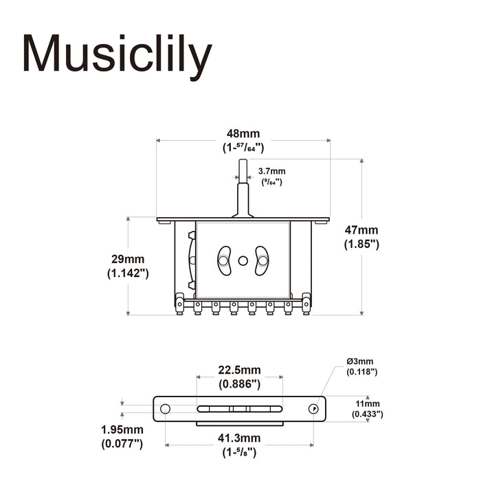 Dimensions of 5 way guitar pickup selector metric switch for strat tele style electric guitar m192