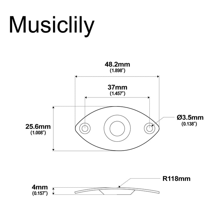 Dimensions of musiclily basic 1 4 inch 6 35mm oval guitar loaded jack socket plate for electric guitar m197p