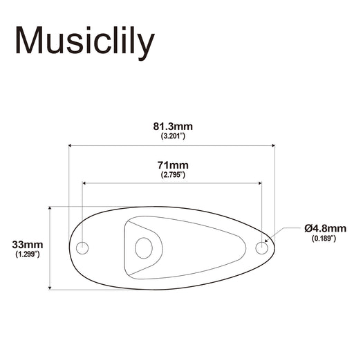 Dimensions of musiclily basic 1 4 inch 6 35mm boat shape guitar loaded jack socket plate for strat style eelectric guitar m199p