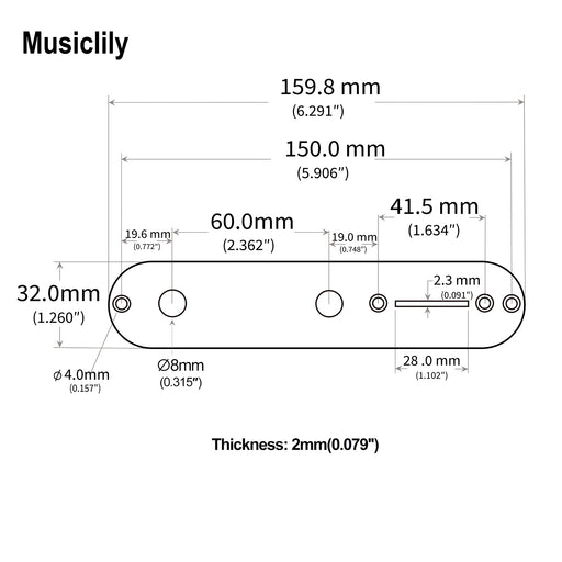 Dimensions of musiclily basic 32mm width prewired loaded tl control plate for tele style guitar m209p