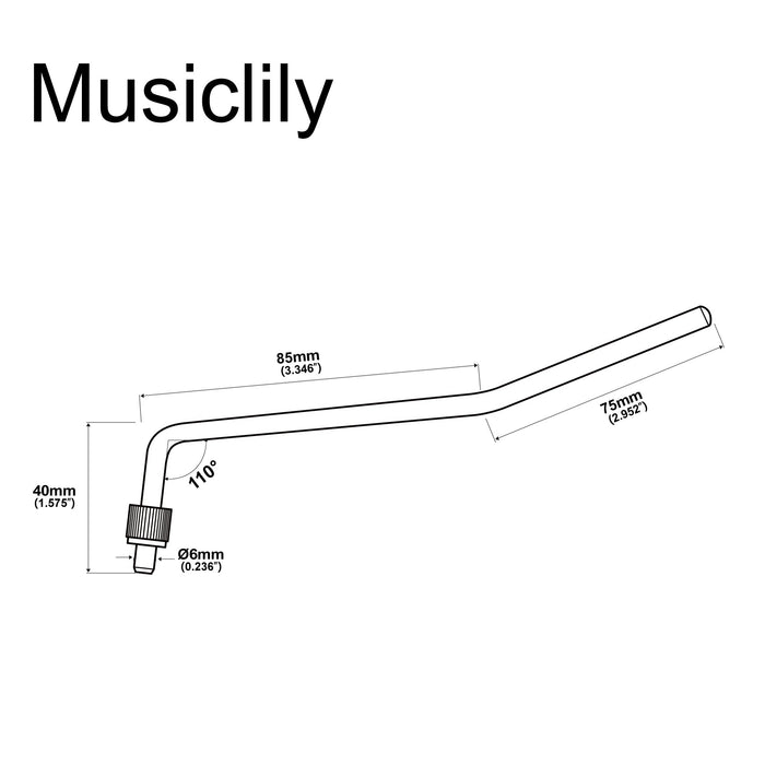 Dimensions of musiclily basic 6mm collared tremolo arm whammy bar vibrato arm for floyd rose style electric guitar m219p