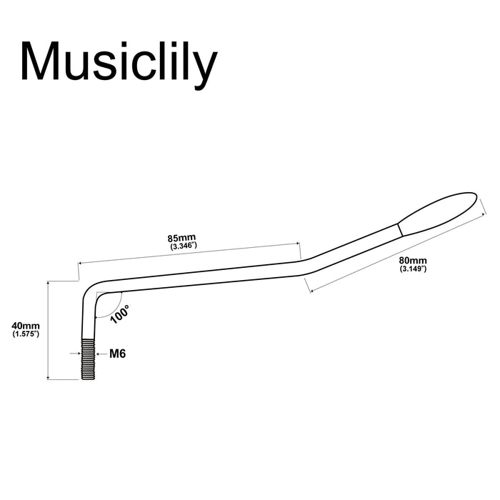 Dimensions of musiclily basic steel m6 threaded in tremolo arm whammy bar 6mm vibrato arm for strat style electric guitar m221p