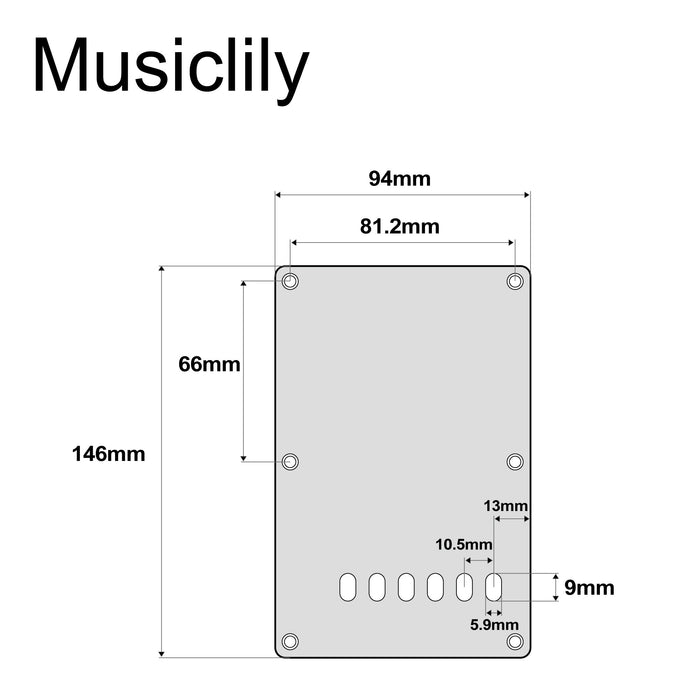 Dimensions of musiclily basic 6 hole guitar back plate for china made squier 1 3 4 ply m232p