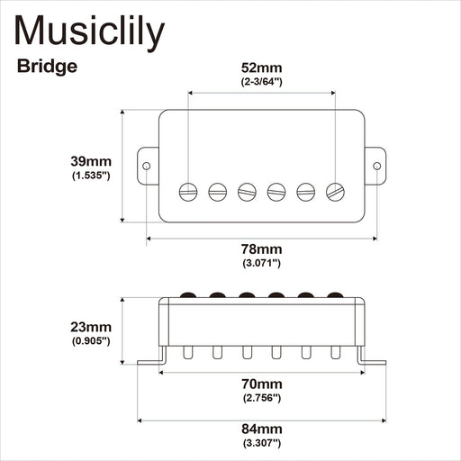 Dimensions of musiclily basic ceramic covered humbucker bridge pickup for electric guitar m265