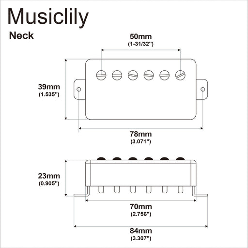 Dimensions of musiclily basic ceramic covered humbucker neck pickup for electric guitar m266