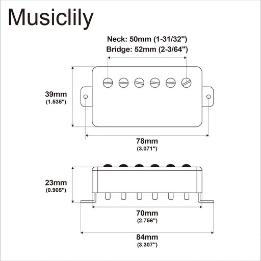 Dimensions of musiclily basic ceramic covered humbucker neck bridge pickups set for electric guitar m266m265