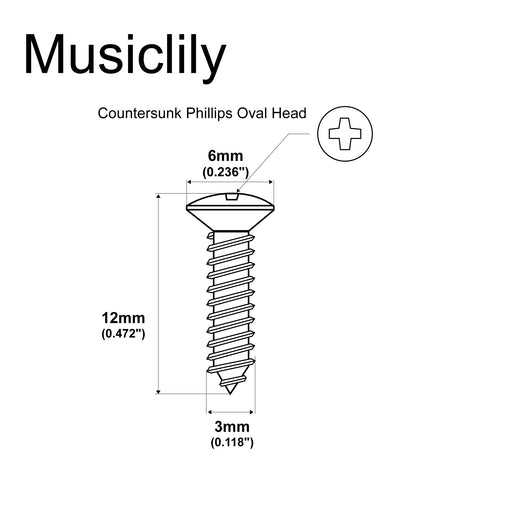 Dimensions of musiclily basic 3 12mm pickguard mounting screws for guitar bass m529 50p