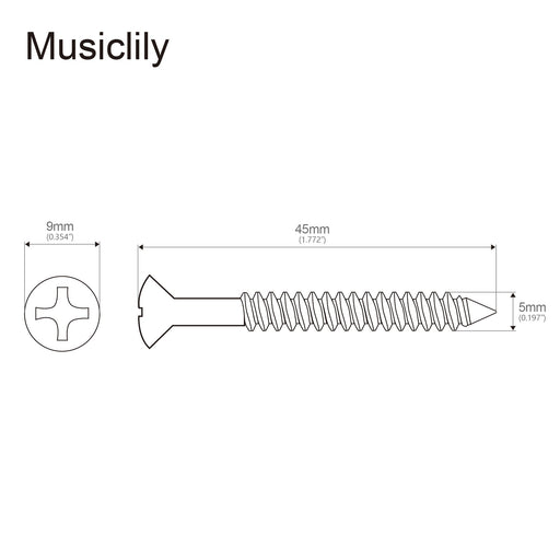 Dimensions of musiclily basic 5 45mm guitar neck plate mounting screws 8 pieces m548 8p