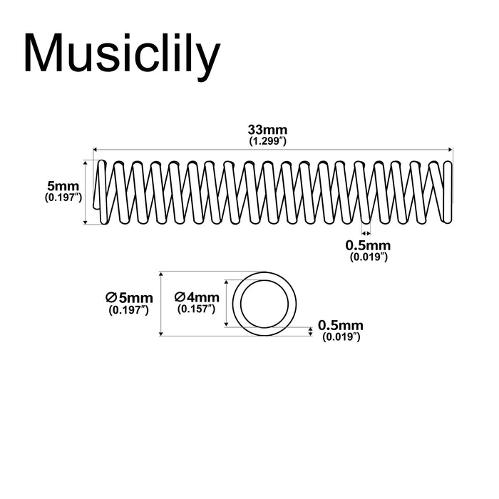 Dimensions of musiclily basic 5 33mm humbucker pickup height adjustment mounting springs for electric guitar m562 50