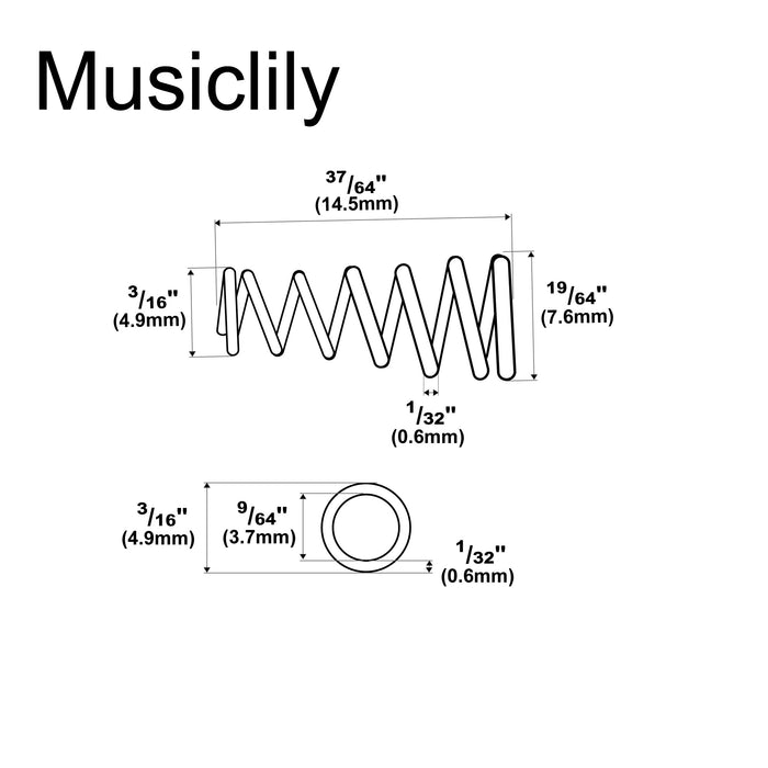 Dimensions of musiclily basic 14 5 4 9 7 6mm single coil pickup height adjustment conical style springs for electric guitar m563 20