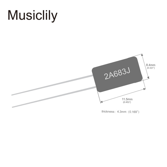 Dimensions of musiclily basic guitar polyester capacitor 2a333j 2a683j 2a473j 2a333j m590 10p