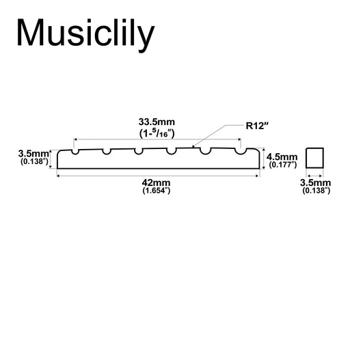 Dimensions of musiclily basic 42mm flat bottom bone slotted electric guitar nut for 6 string strat tele style 42x3 5x4 5 3 5mm m628 2