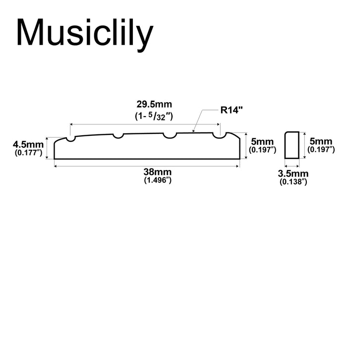 Musiclily Basic 38mm Flat Bottom Bone Slotted Bass Nut for 4 String Bass Guitar, 38*3.5*5/4.5mm (Set of 2)