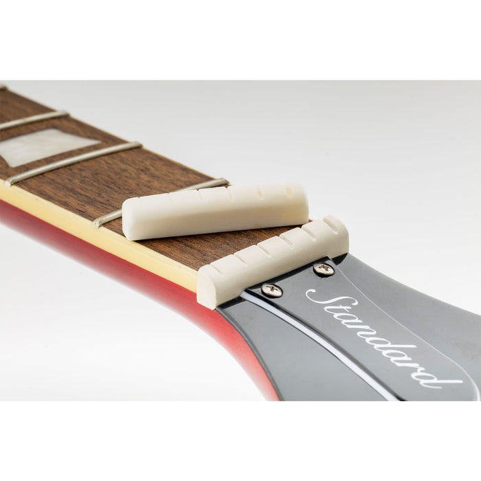 Application of musiclily basic flat bottom slotted bone acoustic guitar nut 43x6x9 3 8 5mm m630 2