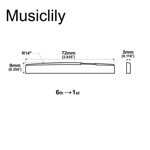 Dimensions of musiclily basic compensated bone acoustic guitar saddle dj 12 dj 14 72x3x9mm m631 2p