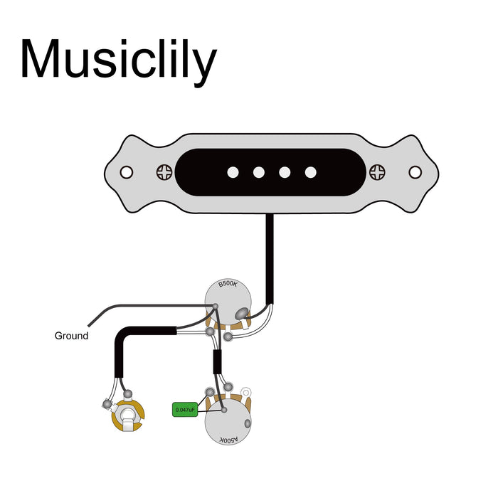 Musiclily Basic 4-saitige Gitarre vorkonfektionierter Schalloch-Aufnehmer Verkabelungssatz MX0016 Verdrahtungsdiagramm
