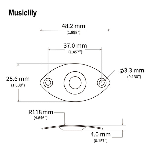 Dimensions of musiclily basic steel oval electric guitar bass output jack plate m770 2p