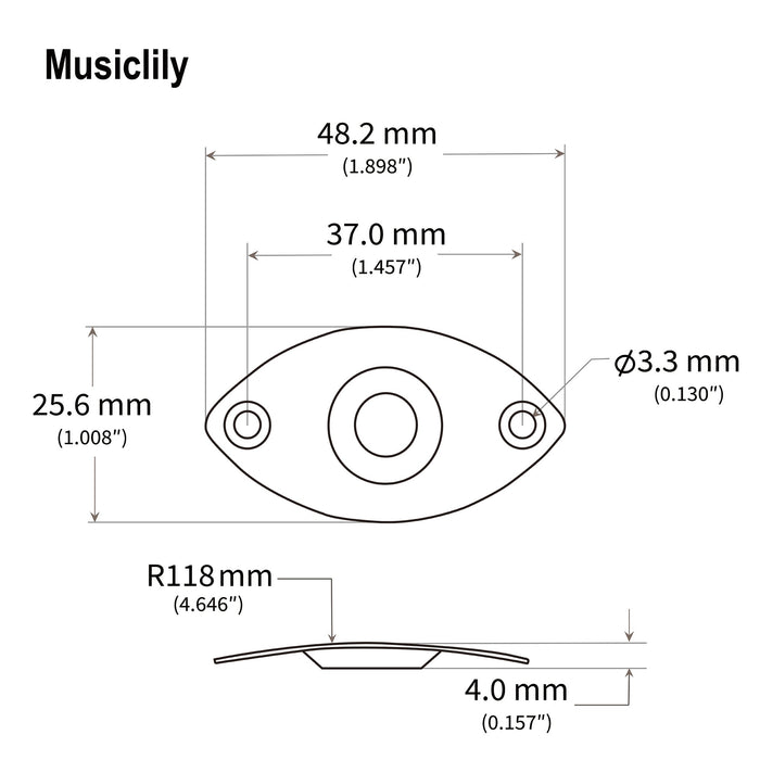 Dimensions of musiclily basic steel oval electric guitar bass output jack plate m770 2p