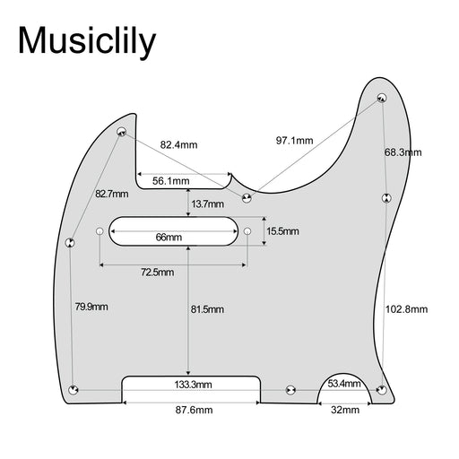 Dimensions of musiclily pro 8 hole tele guitar pickguard for usa mexican made fender standard telecaster modern style 1 3 4 ply mx0220p