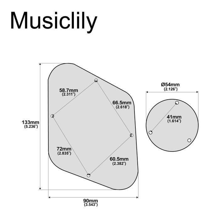 Dimensions of musiclily pro lp backplate and switch cover set compatible with usa lp style 1 3 4 ply mx0472p