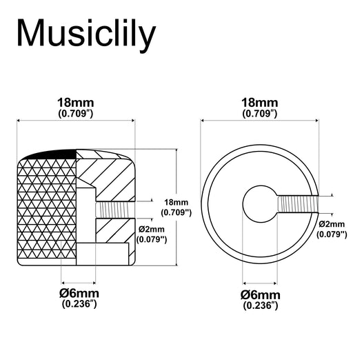 Dimensions of musiclily basic coarse 18 splines steel knurled dome control knobs with screw set for electric guitar or bass 18 18mm mx0671 4p