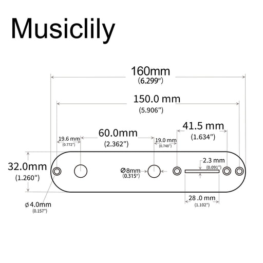 Dimensions of musiclily basic 32mm steel tl control plate for squier tele style guitar m550p