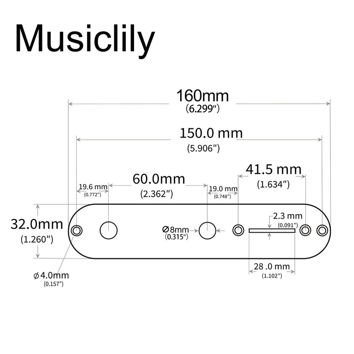 Dimensions of musiclily basic 32mm steel tl control plate for squier tele style guitar m550p