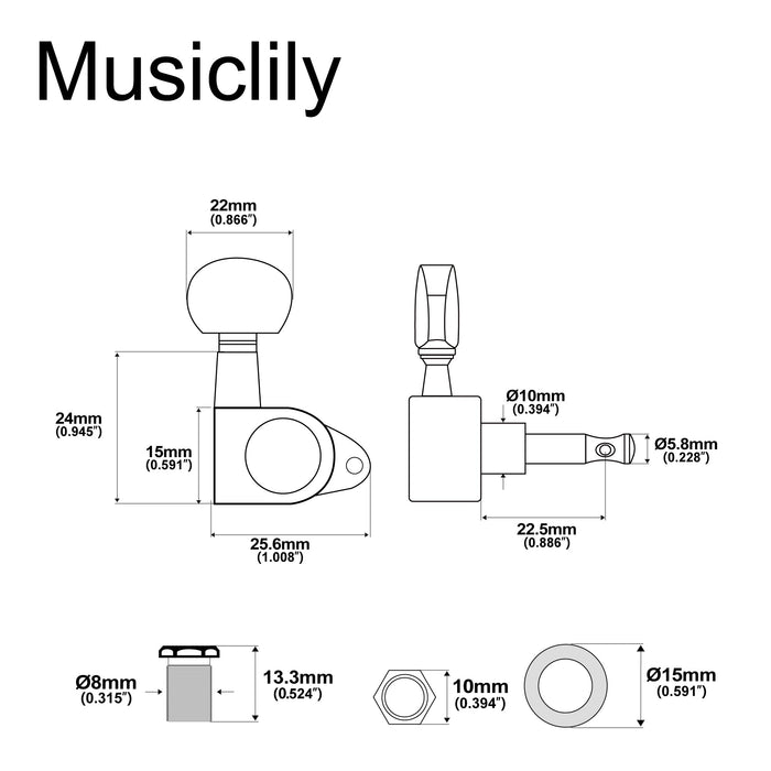 Dimensions of 3r3l 15 1 ratio full sealed acoustic electric guitar tuning keys machine heads tuners pegs with right angle screw mx0708 3mx0709 3p