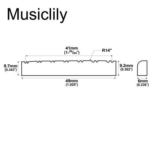 Dimensions of musiclily basic flat bottom slotted bone 12 string acoustic guitar nut 49x6x9 2 8 7mm mx0728 2