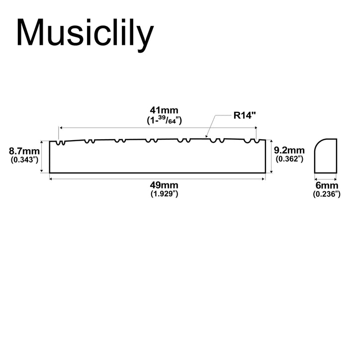 Dimensions of musiclily basic flat bottom slotted bone 12 string acoustic guitar nut 49x6x9 2 8 7mm mx0728 2