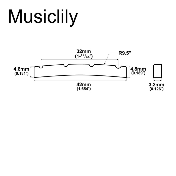 Dimensions of musiclily basic 42mm curved bottom slotted bone bass nut for 4 string precision jazz bass guitar 42x3 2x4 8 4 6mm mx0734 2