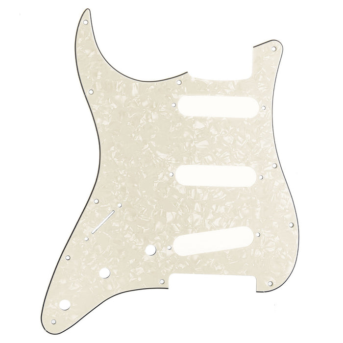 musiclily pro sss 11 hole left handed strat guitar pickguard for fender usa mexican made standard stratocaster standard modern style 3ply 4ply mx0752p, aged white pearl