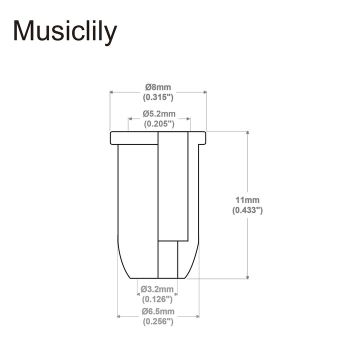 Dimensions of musiclily basic steel vintage guitar through body smooth string mounting ferrules mx0847 6p