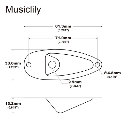 Dimensions of musiclily basic steel boat style electric guitar output jack plate mx0850 2p