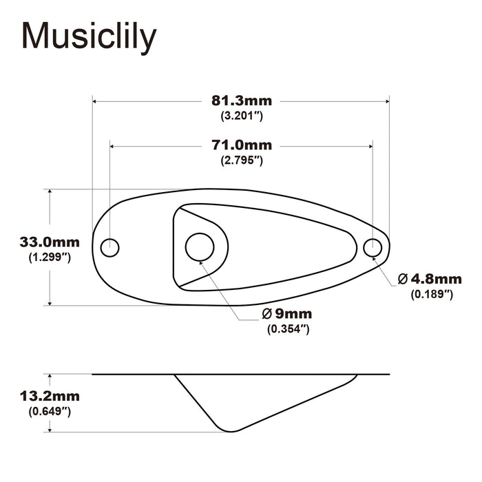 Dimensions of musiclily basic steel boat style electric guitar output jack plate mx0850 2p
