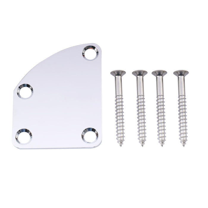 musiclily basic steel 4 holes curved guitar neck plate mx0882p, chrome