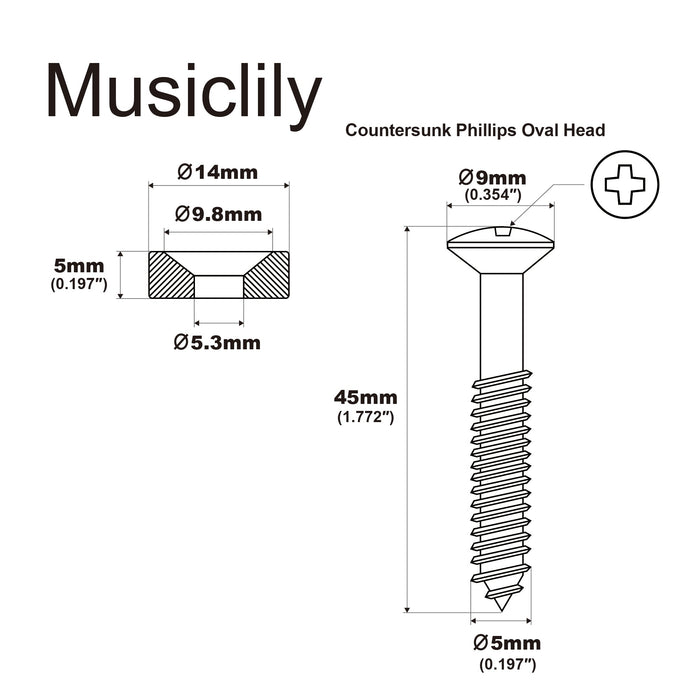 Dimensions of musiclily basic steel electric guitar bass neck joint bushings and bolts mx0883 4p