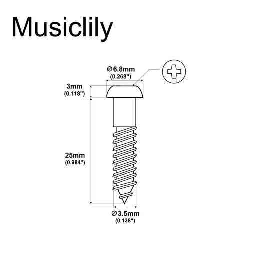 Dimensions of musiclily basic 3 5 25mm pan head tremolo bridge mounting screws for strat style electric guitar mx0886 20p
