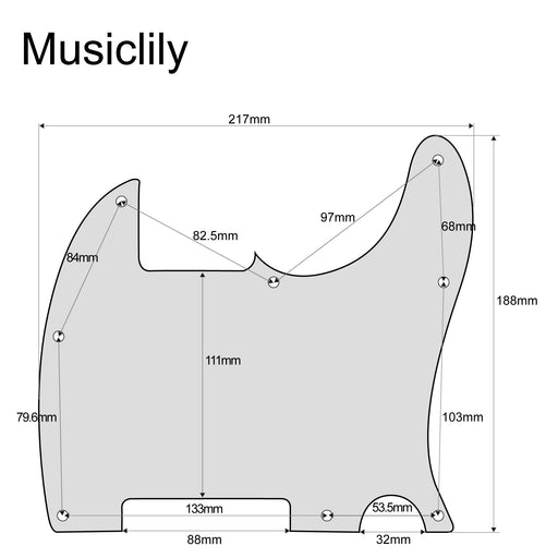 Dimensions of musiclily pro 8 hole tele pickguard blank for fender usa mexican standard esquire guitar 3ply 4ply mx0958p