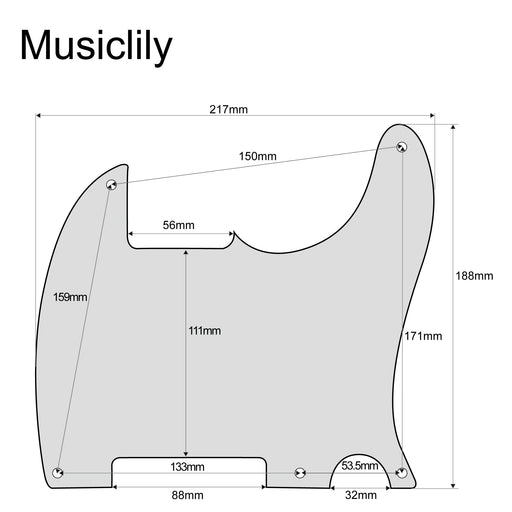 Dimensions of musiclily pro 5 hole tele pickguard blank for fender usa mexican vintage 50s esquire guitar 1ply mx0961p