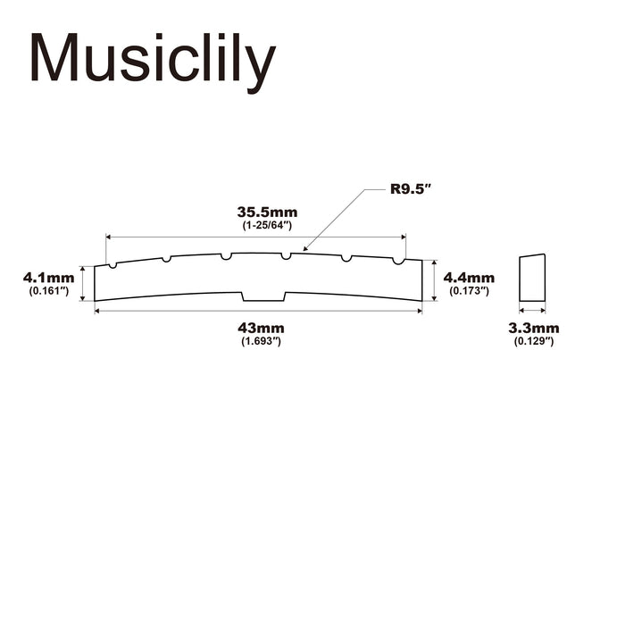 Dimensions of musiclily pro 43mm standard st style curved bottom guitar bone nut for 6 string fender strat and tele electric guitar 43x3 3x4 4mm mx1003 2