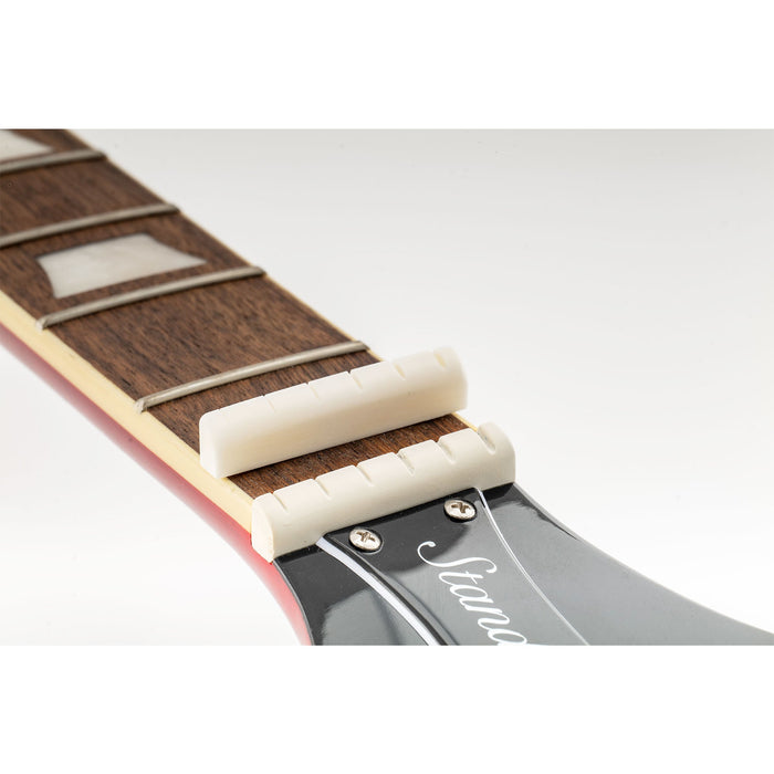 Application of musiclily pro 44mm standard flat bottom slotted bone nut for lp style electric guitar 44x5x9 3mm mx1004 2