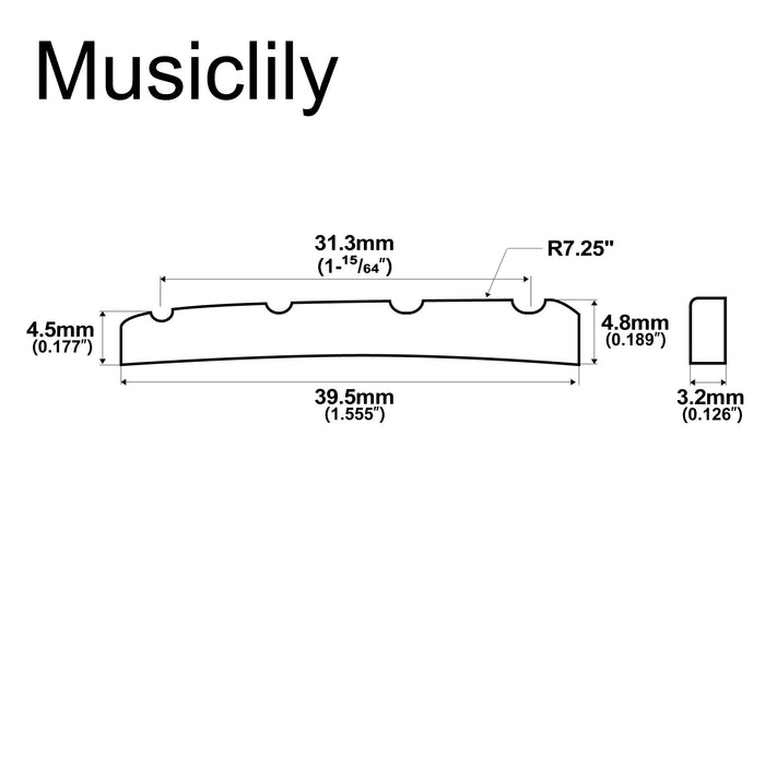 Dimensions of musiclily pro slotted bone j bass nut with curved bottom for 4 string jazz bass 39 5x3 2x4 8mm mx1030 2