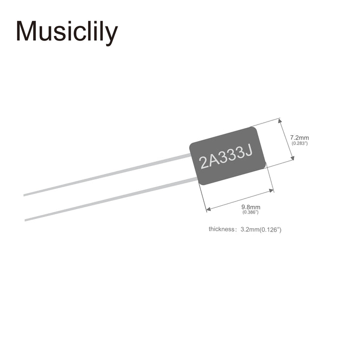 Dimensions of musiclily basic guitar polyester capacitor 2a333j 2a683j 2a473j 2a333j m590 10p