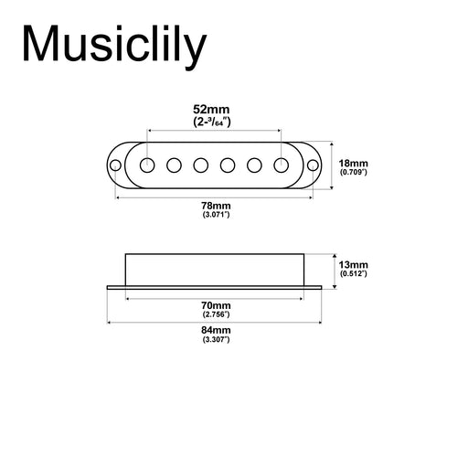 Dimensions of musiclily basic 52mm plastic strat style guitar single coil pickup covers set mx1079cr 3