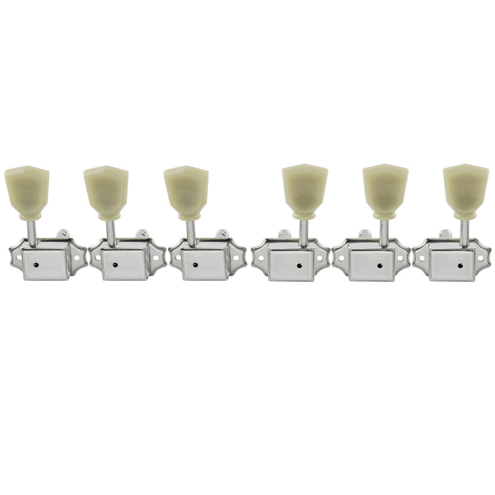 musiclily pro 3r3l 15 1 ratio acoustic electric guitar machine heads semi closed tuning pegs keys tuners vintage style mx1103p, chrome